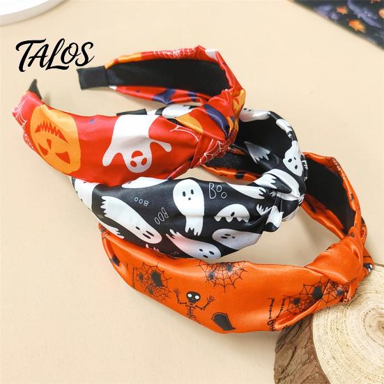 Wide Brim Fabric Headband Halloween Knotted for Women, Retro Turban Headband, Ghost Party Hairband Bat Pumpkin Hair Band, Cosplay Costume Accessories