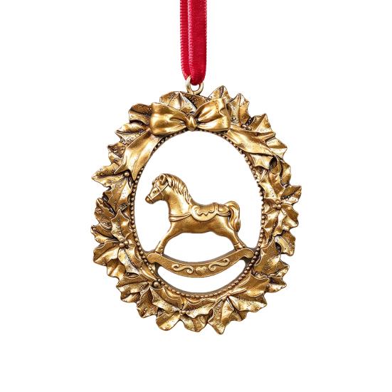 Resin Holiday Decoration Retro Golden Christmas Tree Ornament, Bell Wreath Horse Stocking Window Classic Ornaments Locomotive Pinecone Hanging Decor,
