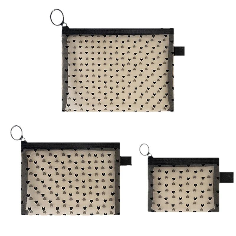 Portable Mesh Makeup Bag Portable Change Headphone Storage Bag Travel Grooming Bag Plush Heart Mouth Red Envelope