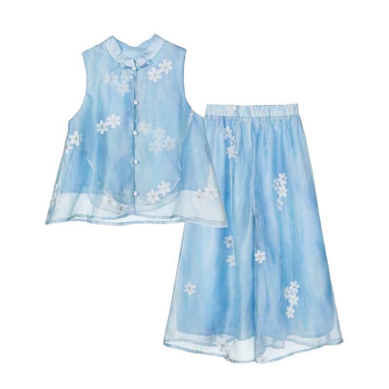 Flo Romy Girls' New Chinese Style Sleeveless Two-Piece Set