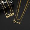 Atoztide Personalized Custom Name Necklaces for Women 2 Layer Stainless Steel Pendant Blade Chain Birthday Jewelry Gift