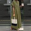 ZANZEA Vintage Women Round Neck Batwing Sleeve Baggy Pleated Casual Long Dress