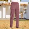 Corduroy Casual Pants Elastic Waist Women Long Pants with Pockets Solid Color Straight Leg Commuting Office Travel Slacks