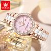 OLEVS Womens Watch Luxury Elegant Fashion Rhinestone Bezel Ceramic Strap Wristwatch Waterproof Date Watches