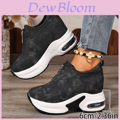 Casual Denim Platform Sneakers With Zipper Closure For Womens Autumn Walks