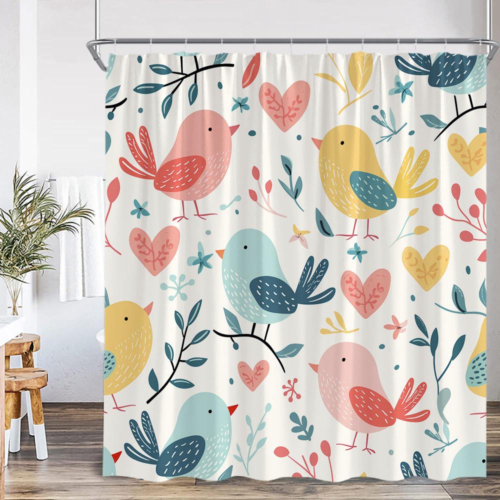Cartoon Kids Bath Curtains Birds Rainbow Unicorns Cute Cats Fish Funny Animals Bathroom Decortaion Shower Curtain With Hooks