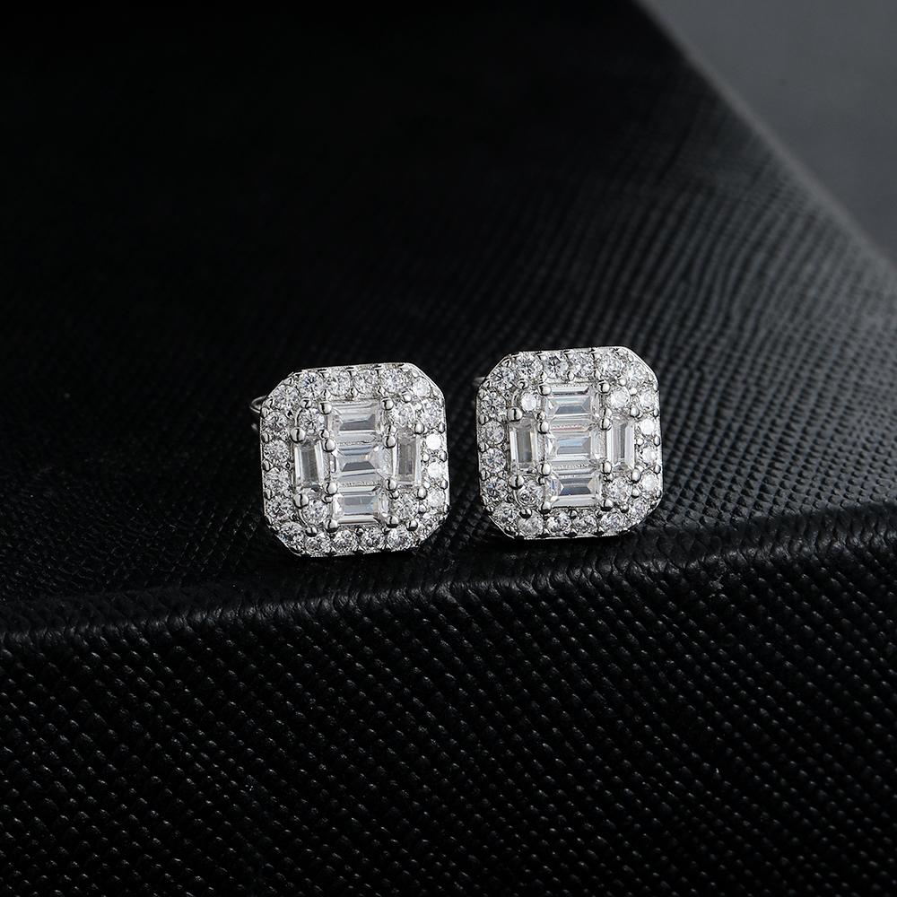 E085 Men and Women Hip Hop Jewelry Brass CZ Stud Earrings for Gift