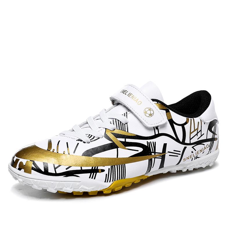 

Молодежные нескользящие износостойкие дышащие футбольные бутсы на липучке с короткими ногтями, трендовая модная уличная спортивная обувь для отдыха 37 белый/золотой