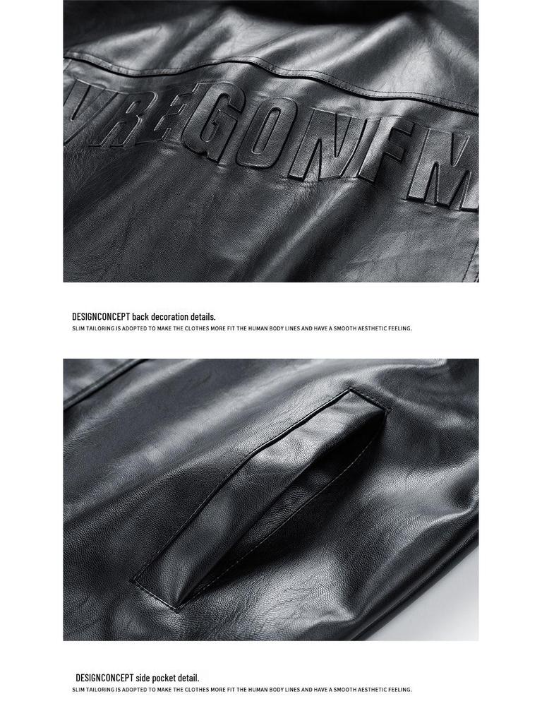 Men's PU Leather Stand Collar Motorcycle Jacket
