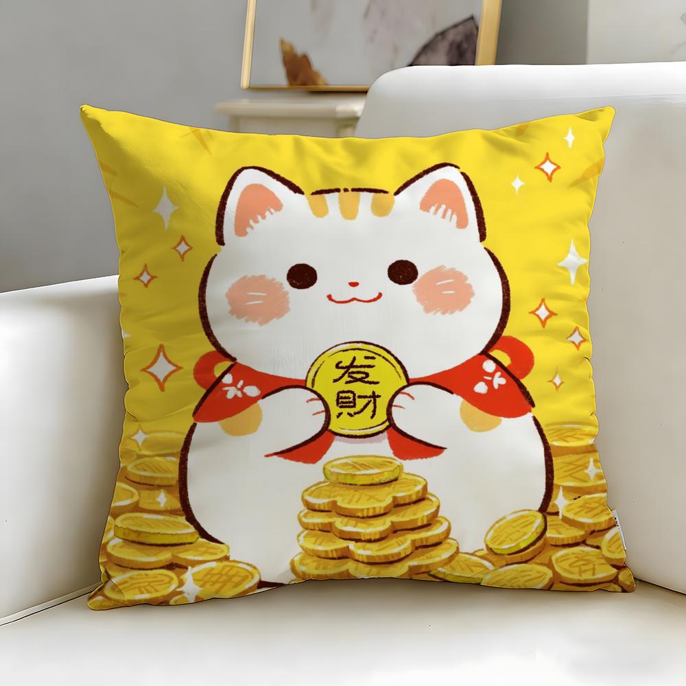 

classic Neko Rich Luck Money Cat Cushion Cover Soft & Easy-Wash Pillow Case – Versatile for Couch, Bed, Travel and Office 30cmx30cm
