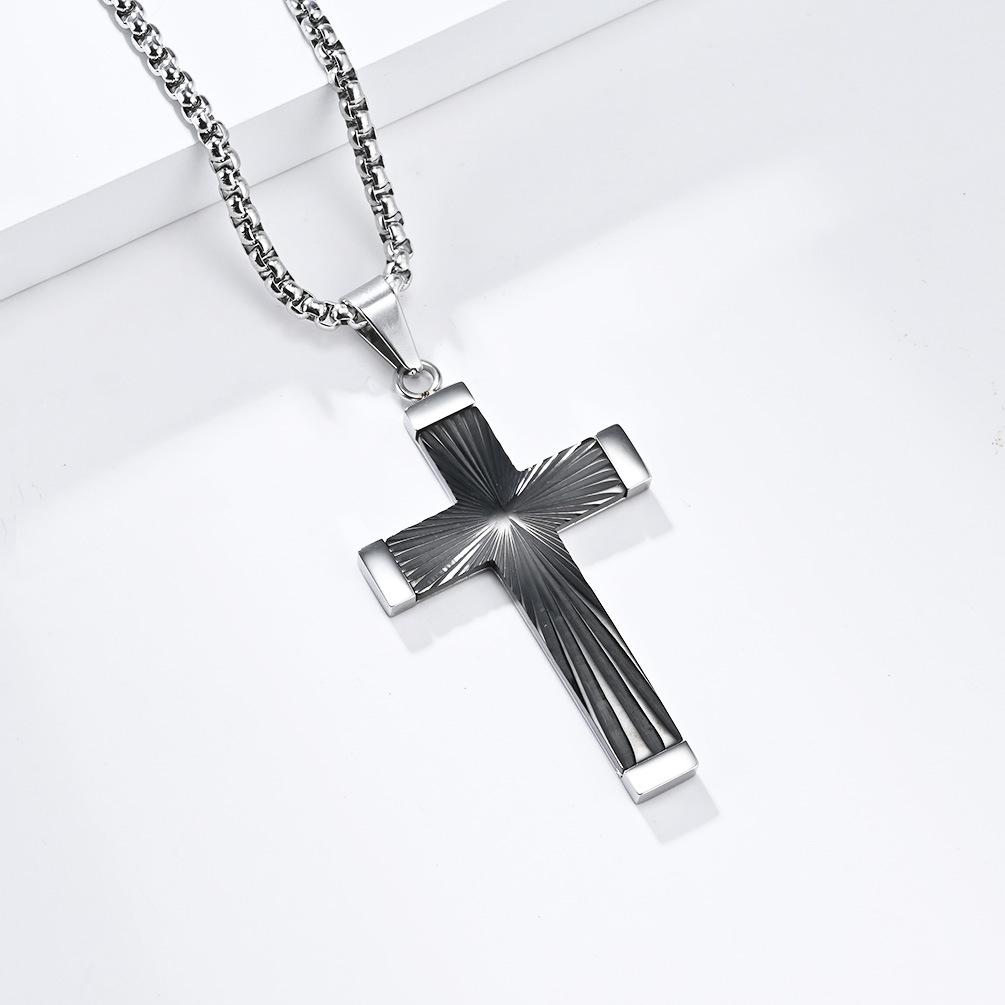 Hip Hop Style Refracted Light Titanium Steel Cross Necklace Mens Personality Niche Pendant Accessories