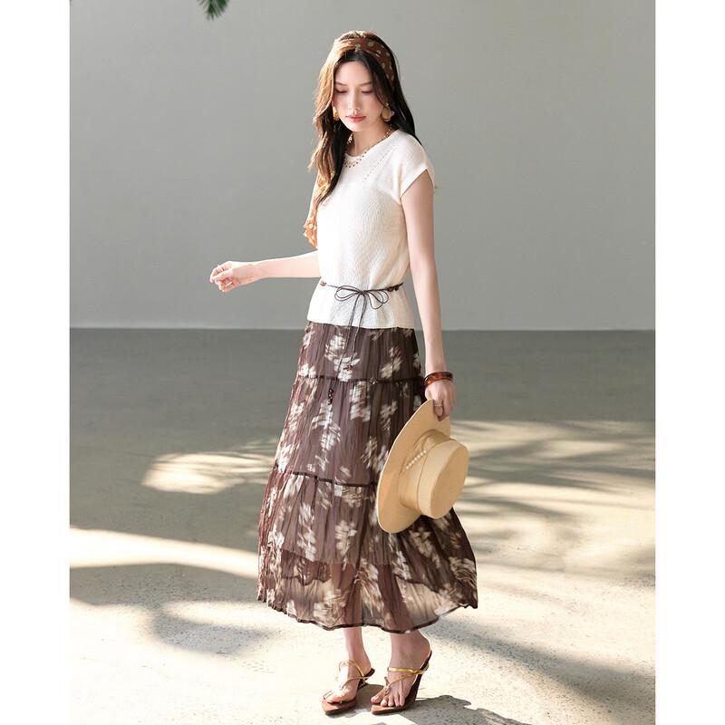 TERRE BLEUE Women's Summer Knit T-Shirt & Skirt Set