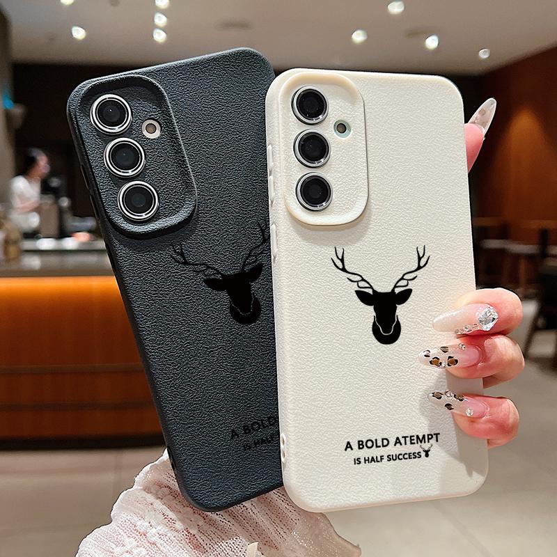 Simple Deer Pattern TPU Soft Slim Case For Samsung S25 S24 FE S23 Ultra S22 S21 A16 A56 A36 A55 A15 Shockproof Matte Leather Texture Phone Cover