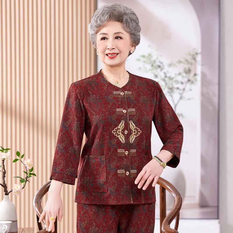 Elderly Women's Summer Short Sleeve Cotton Silk Loungewear Set