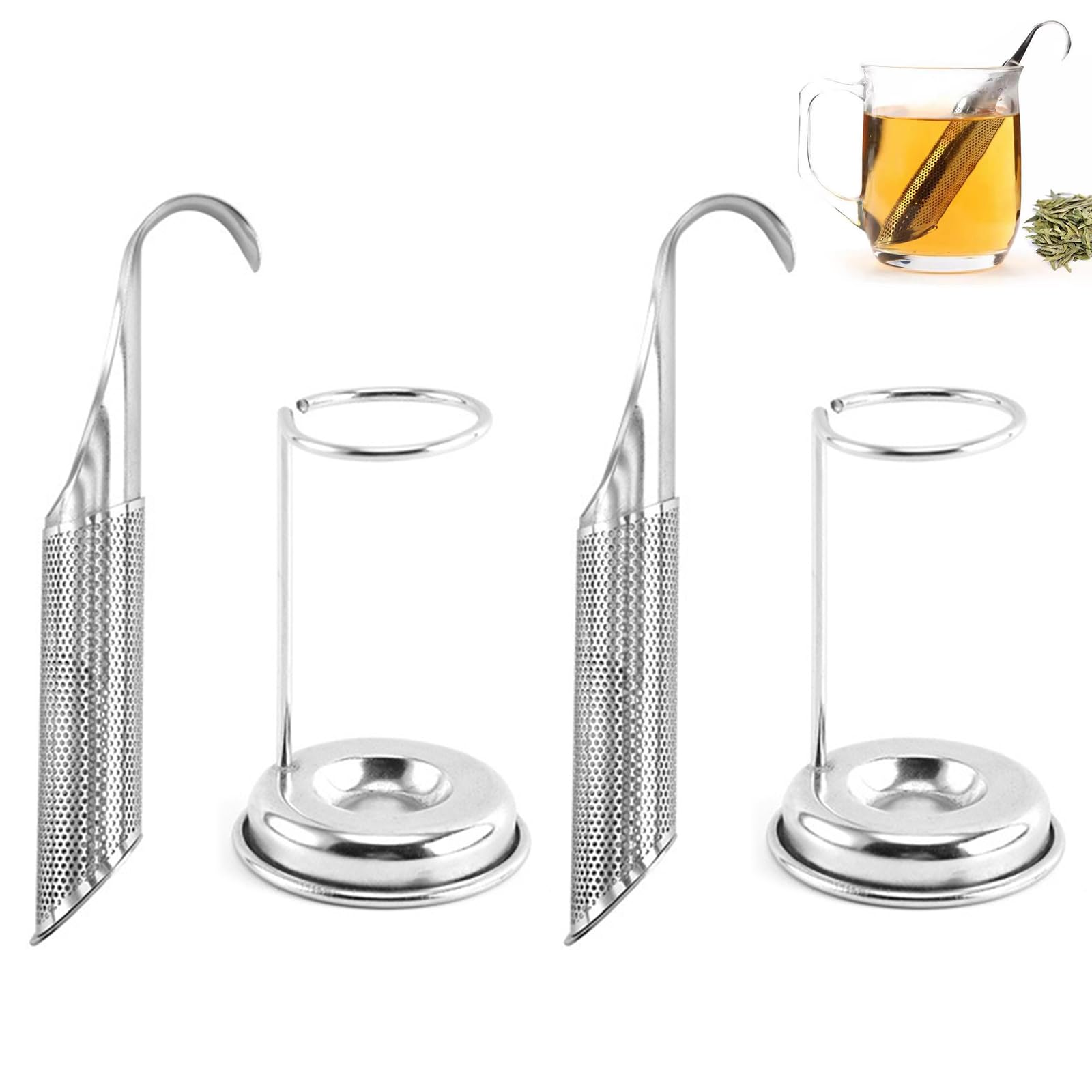 

Kasanidika Pipe Tea Strainers, 4-Piece Set for Loose Leaf Tea, Heat-Resistant Stainless Steel, Easy to Clean, Curved Handle Design, No Teapot Needed,
