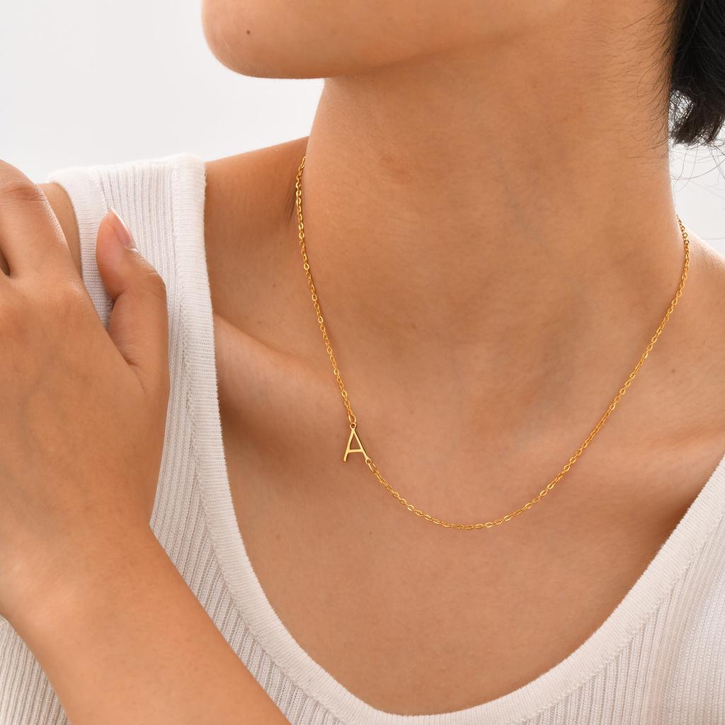 A-Z 26 Letters Initial Necklaces for Women 18k Gold Color Stainless Steel Necklace Rolo Chain Pendants Anniversary Jewelry