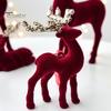 Indoor Christmas Party Supplies Flocking Elk Statue, Red Plush Reindeer Ornament, Cute Seated Window Hanging Display Standing Deer Sculpture for Wine