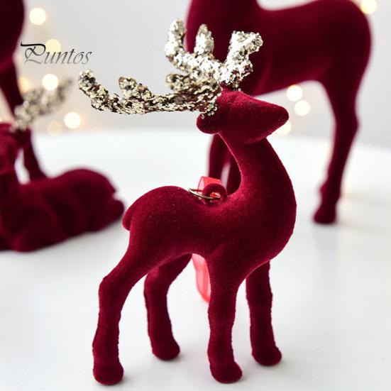 Indoor Christmas Party Supplies Flocking Elk Statue, Red Plush Reindeer Ornament, Cute Seated Window Hanging Display Standing Deer Sculpture for Wine