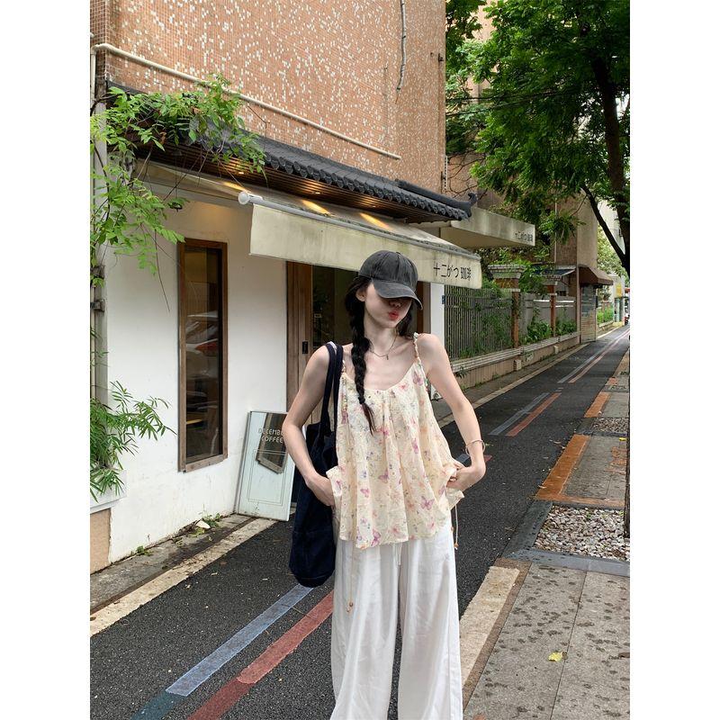 Kumikumi Sweet Floral Butterfly Camisole Women's Summer Stylish Machine Embroidery Sleeveless Tops