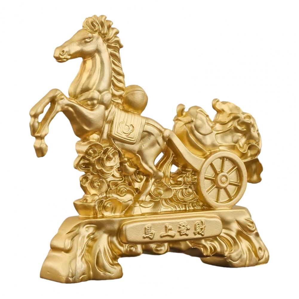 Horse Figurine Decor Golden Finish Horse Ornament Resin Zodiac Horse Figurine Strength Success Sculpture for Home Office Decor