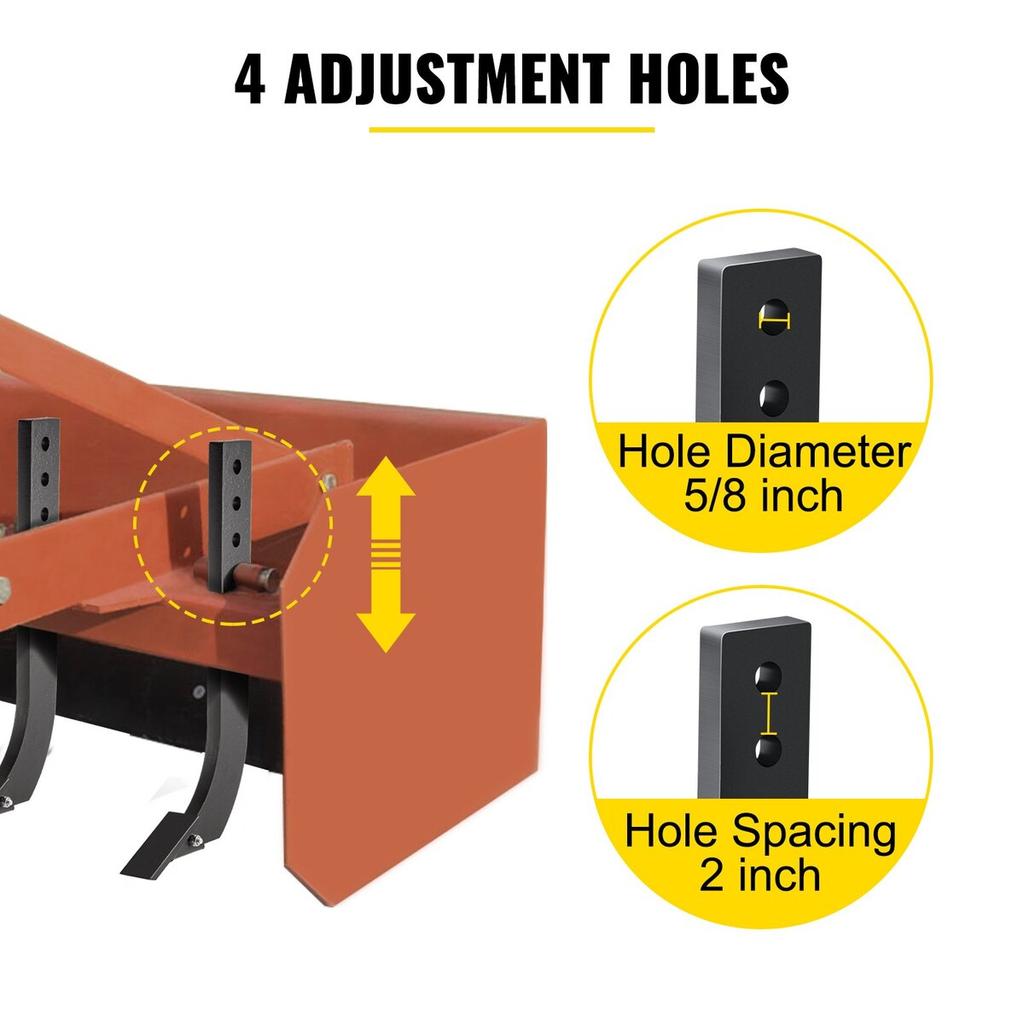 Box Blade Shank, 18" Scarifier Shank, 4 Holes Box Scraper Shank, Ripper Shank with Removable Tapered Teeth and Pins, Adjustable Shanks Assembly for