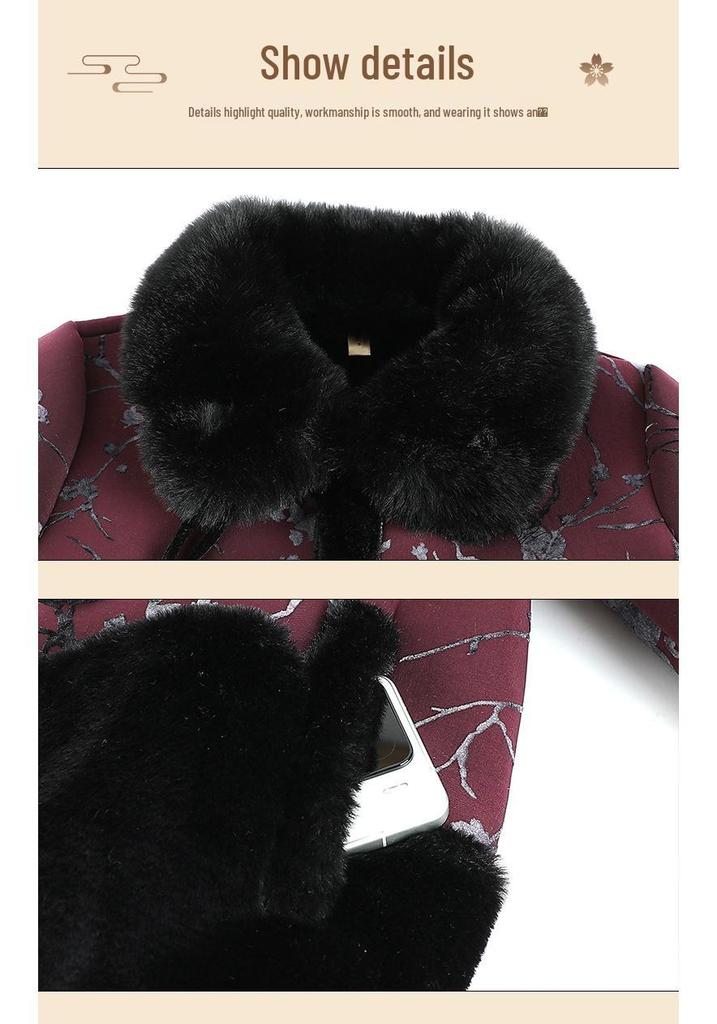 Warm Winter Fleece Coat for Elderly Women - Fur Collar, All-in-One Design