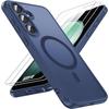 Coque + 2 Verre Trempé pour Samsung Galaxy S23 FE, avec Cercle Magnétique Vitre Caméra - Bleu Foncé