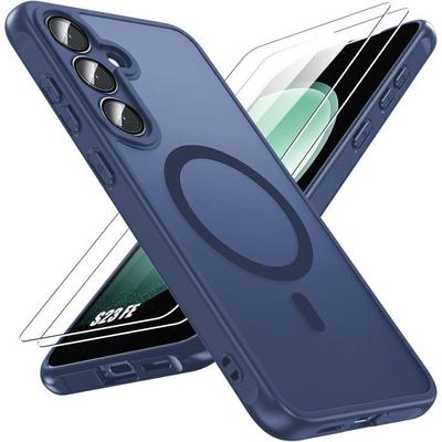 Case + 2 Tempered Glass for Samsung Galaxy S23 FE, with Magnetic Circle Camera Glass - Dark Blue
