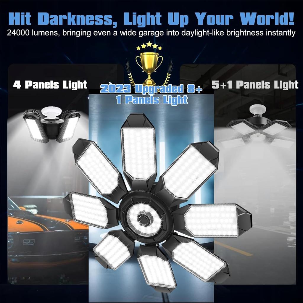 1/2pcs Deformable LED Garage Lights with 8 + 1 Adjustable Panels Night Lamp E26/E27 Ceiling Lighting Bulb For Workshop Warehouse