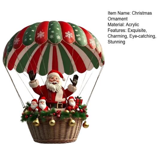 Hot Air Balloon Christmas Ornament 2D Flat Acrylic Santa Claus On