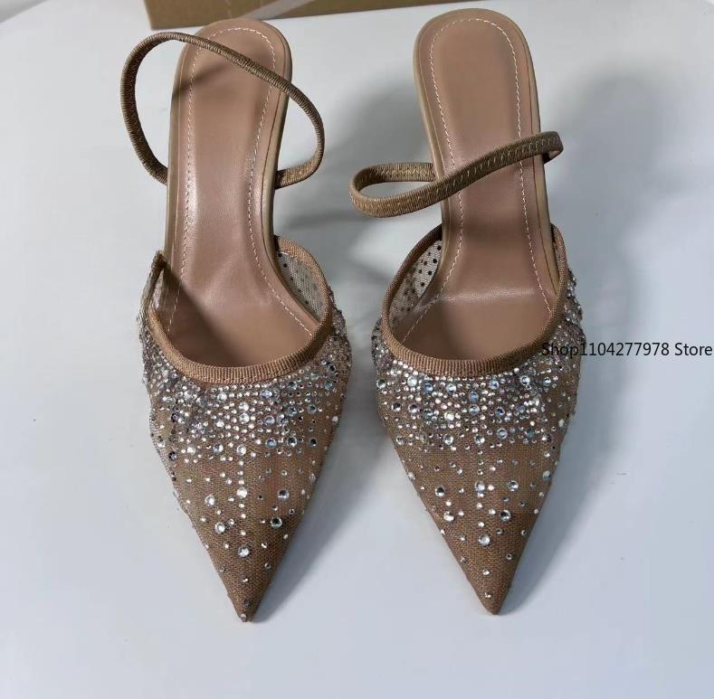 Fashion 2025 Women's High Heeled Sandals Transparent Pointed Toe Elegant Ladies Fashion Shoes Pearl Decoration Slingback Sandal Size 42