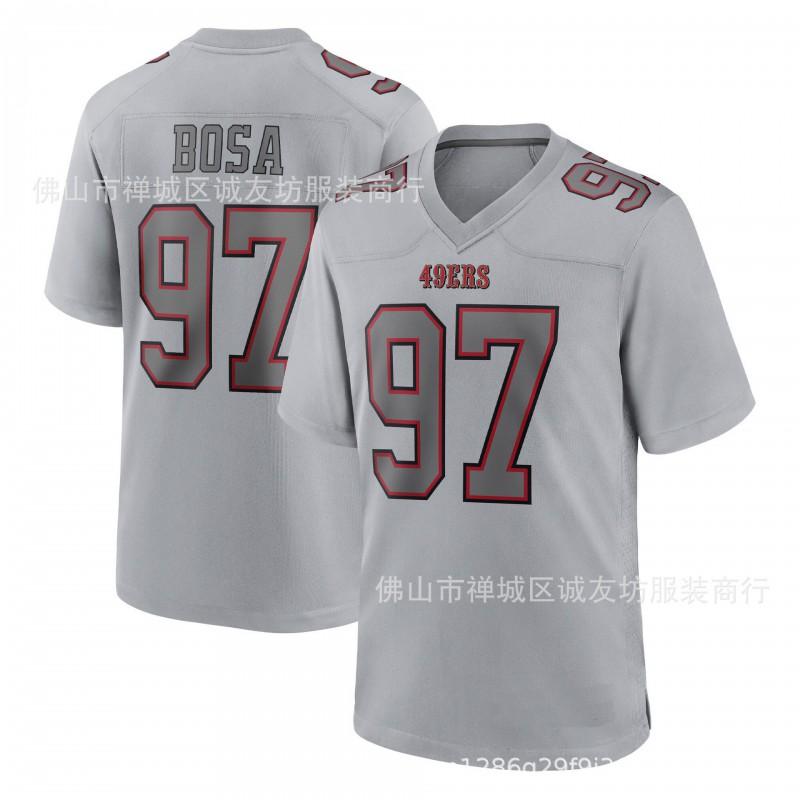 NFL 49ers Nick Bosa 97 Football Jersey Grey Reverse Mens Sports Fan