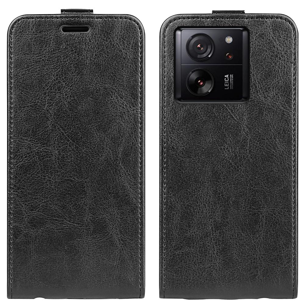 

For Xiaomi 13T/13T Pro/Redmi K60 Ultra Vertical Flip Card Holder Phone Shell Crazy Horse Texture Cover Leather Case Black