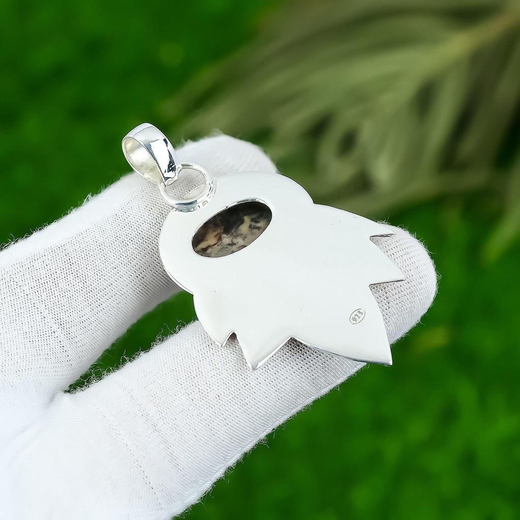 Natural Honey Dendrite Opal Gemstone Pendant Brown 925 Sterling Silver Jewelry