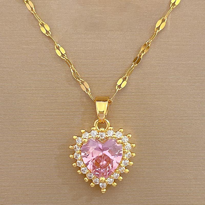 Full Diamond Love Necklace Earrings Set Light Luxury Slightly Inlaid Personality Temperament Banquet Ear Jewelry Combination