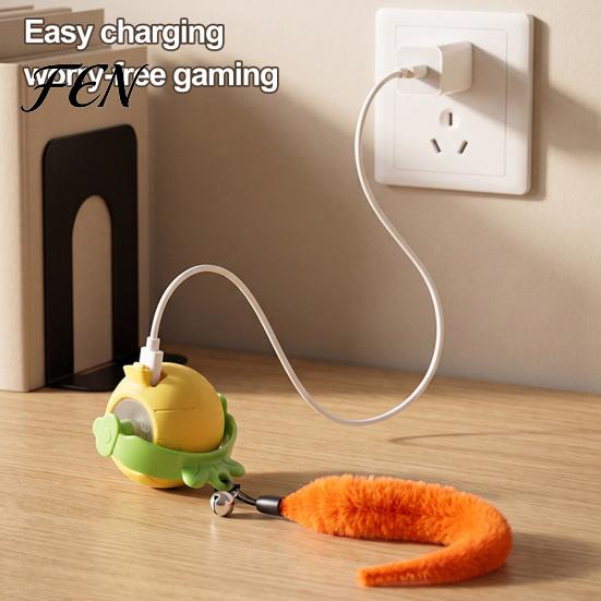 Indoor Cat Entertainment Interactive Ball, Self Rolling Ball with Bell And Detachable Plush Tail, Automatic Obstacle Avoidance, Rechargeable Light for