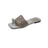 French silver slippers women's summer wear 2025 new with skirt fashion rhinestone cover toe flat bottom beach cool slippers