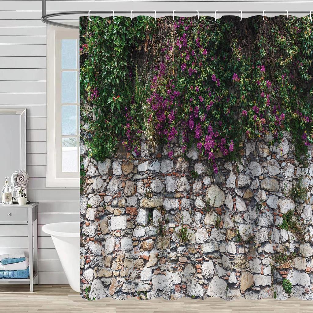 Shower Curtain Waterproof And Mildew-Proof 3D Digital Printing Plant Stone Printing Shower Bathroom Partition