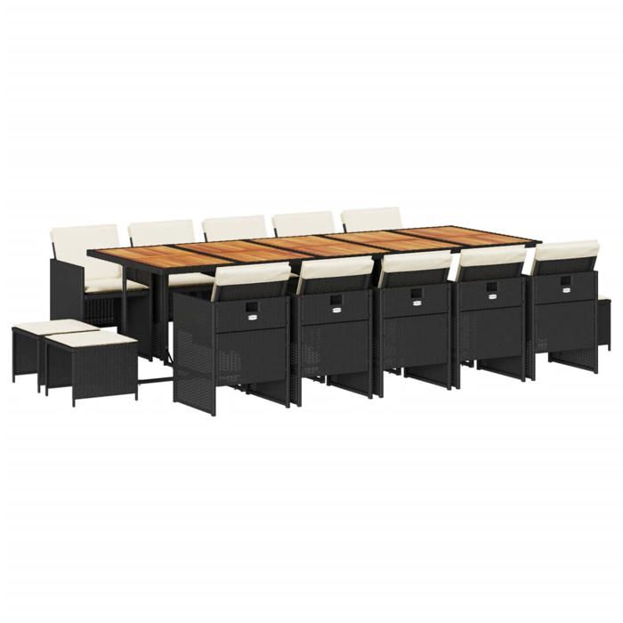 VidaXL Ensemble à manger de jardin 15 pcs coussins noir résine tressée 3277766