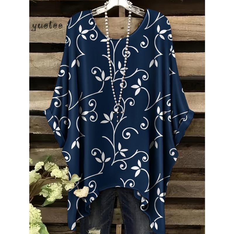 

Women s T-Shirt Colorful Floral Print Round Neck Top Irregular Hem Women Short Sleeve Plus Size Outdoor Casual Women s Clothing 5XL