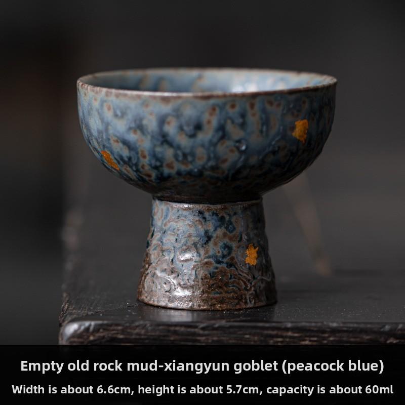 Роскошная керамическая чайная чашка Старая глиняная бронзовая глазурь Серебряное золочение Уникальная китайская чайная чашка Дизайн на высокой ножке Домашний декор Чайный набор 60ml синий