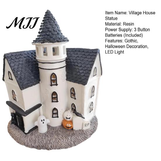 Decorative Mantelpiece Items Vintage Light-Up Cottage Halloween Decoration, Gothic Ghost Pumpkin Village House Miniature for Dioramas Figurine,
