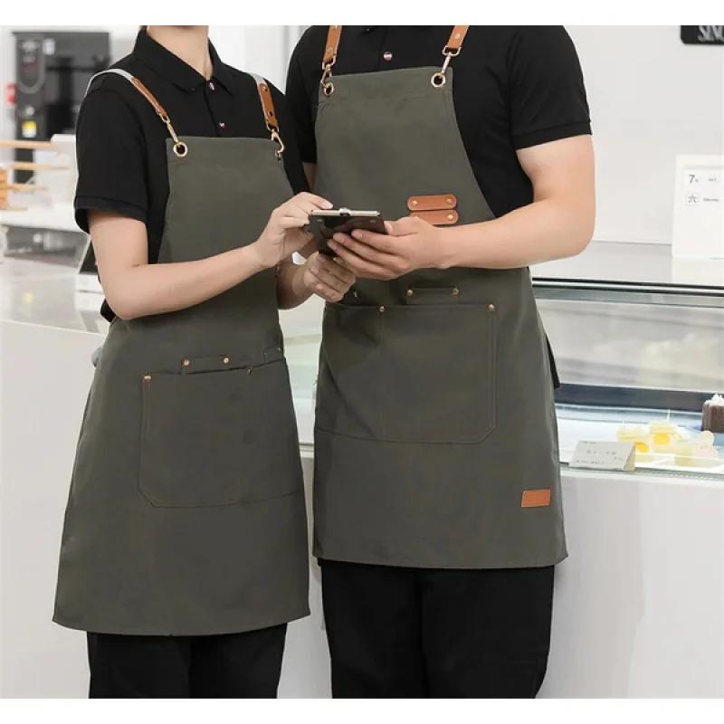 Kitchen Apron with Pockets, Work Clothes, Chin Cleaning Apron, Restaurant Waiter Work Clothes