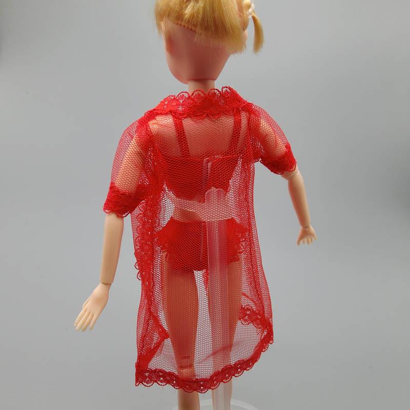 1SET Sexy Pajamas Lingerie Lace Long Coat + Bra + Underwear Clothes For Barbie Doll Clothes Gown Underwear Lace Dresses