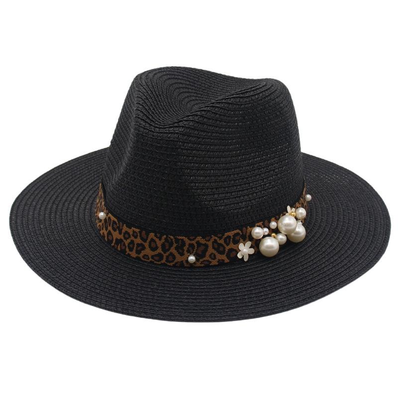 Spring And Summer 2022 New Panama Straw Hat Leopard Print Pearl Top Hat Men And Women Elegant Foldable Jazz Hat