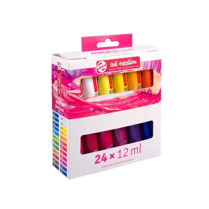Peinture acrylique - 24 tubes de 12 ml - Art creation - Couleurs assorties