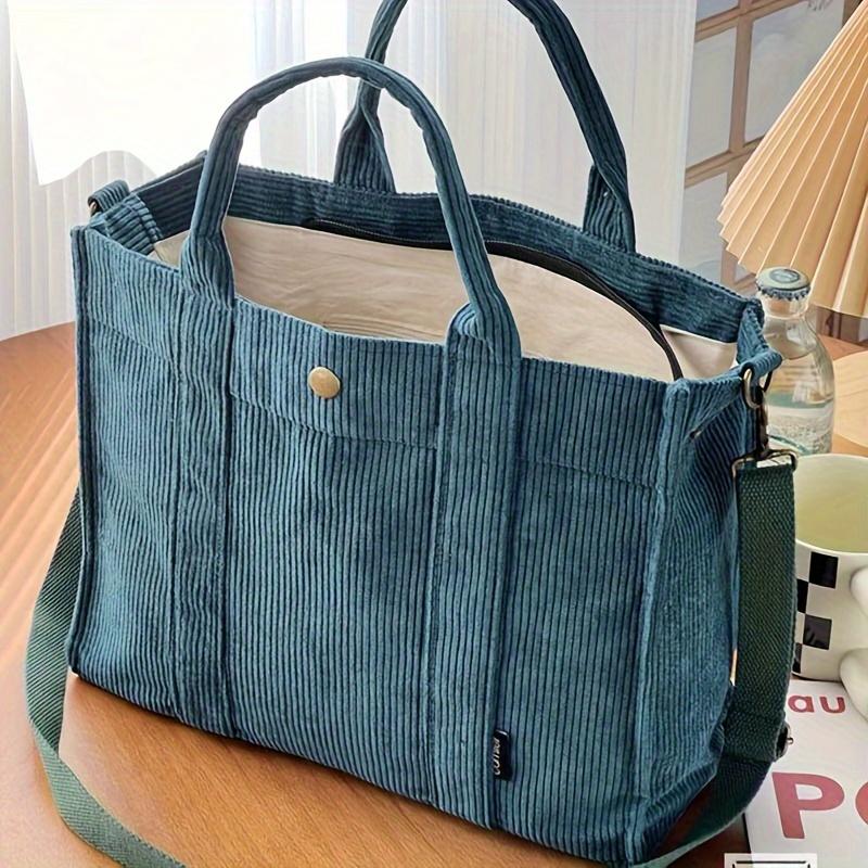 

Leisure Large Capacity Shopping Bags Fashion Corduroy Canvas Tote Simple Tote Commuter Shoulder Bag for Women 32x13x25cm синий