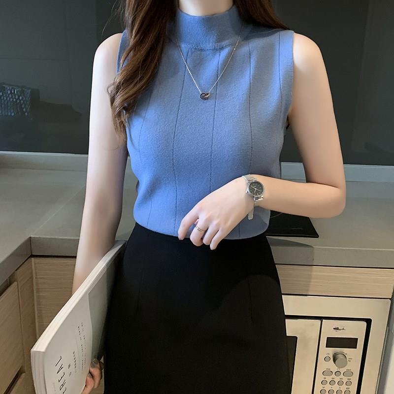 Sleeveless Knitted Sweater for Women Sexy Slim Short Vest Top Casual Thin Knitted Sweater with Solid Color Base Top
