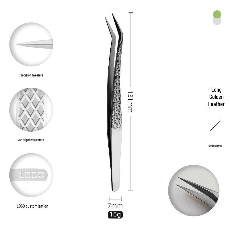 Golden Feather Stainless Steel Eyelash Tweezers for Grafting and Extensions