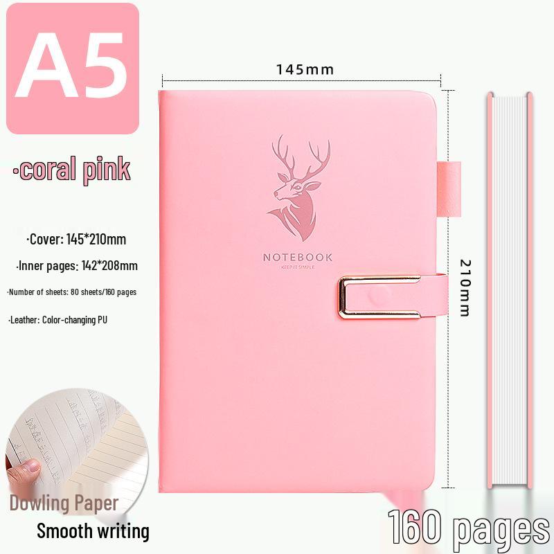 A5 Business Office Notebook with Thickened Pages and Simple Buckle, Ideal for Meetings, Record Keeping, Custom Logo Printable